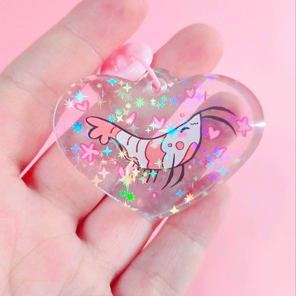 Accessories - Cute Shrimp Heart Keychain Kawaii Neocaridina Shrimp Acrylic Keychain Sparkling
